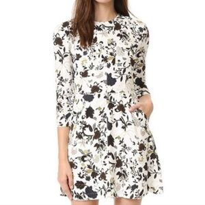 EUC A.L.C. Terry Silk Floral Mini Dress SIZE 0 Cream Brown Blue Long Sleeve XS